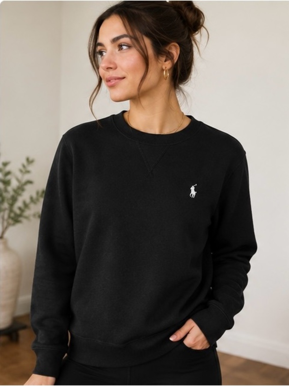 Polo by Ralph Lauren Black Crewneck Sweatshirt with White Pony